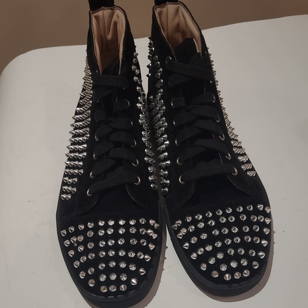 #46 Brand New Imitated LTTL Black Suede lace-up  boots with full spikes